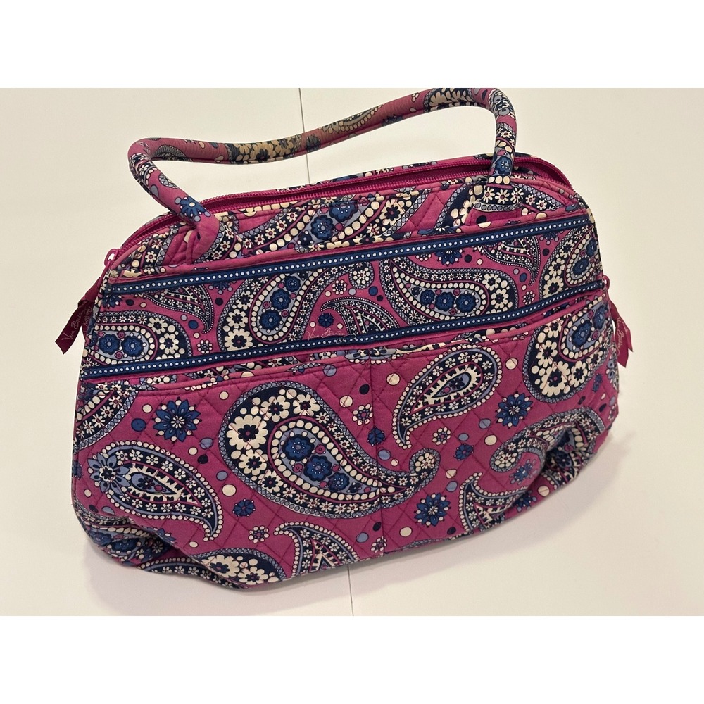 Vera Bradley Paisley Pattern Quilted Satchel Bag‎ Pink Blue Zip Closure